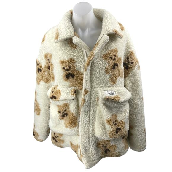 My Mum Made It White bBown Teddy Bear Fleece Zip Up Pockets Coat Jacket Size 8 - Picture 1 of 5